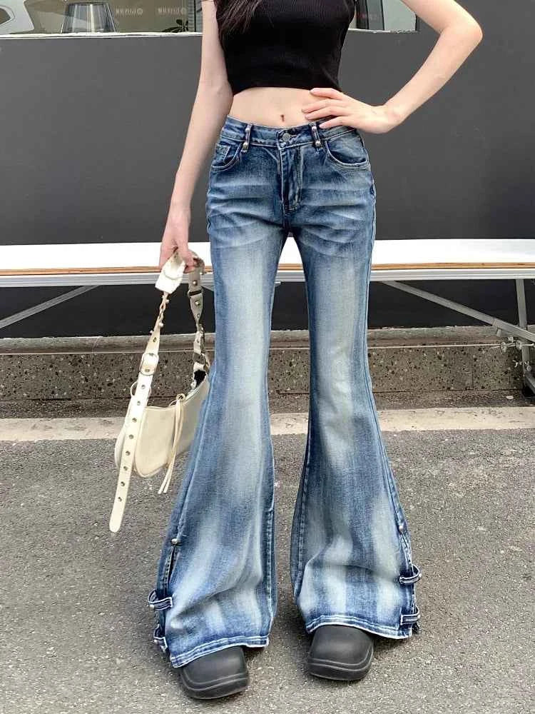 Distressed Blue Slim Flare Jeans