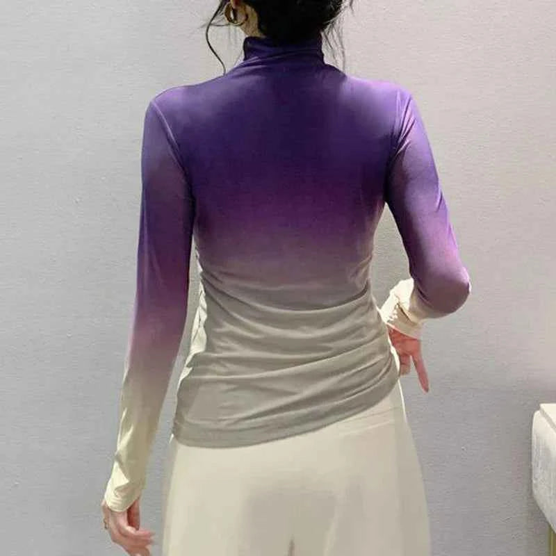 Chic Gradient Print Mesh Long T-Shirt
