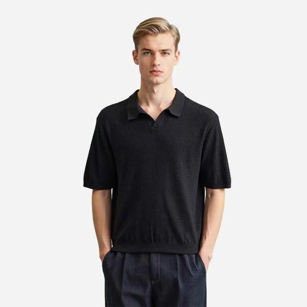 Vintage Wave Texture Knitted Polo T-Shirt