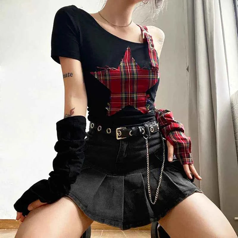Dark Gothic Irregular Patchwork T-Shirt