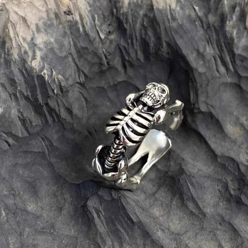 Silver Skull Skeleton Cuff Finger Ring