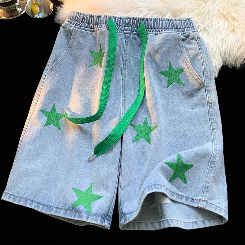 Five-point Star Patchwork Elastic Waist Shorts