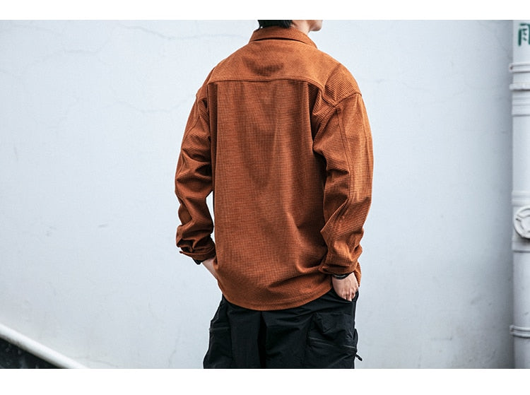 Corduroy Waffle Plaid Semi Collar Overshirt