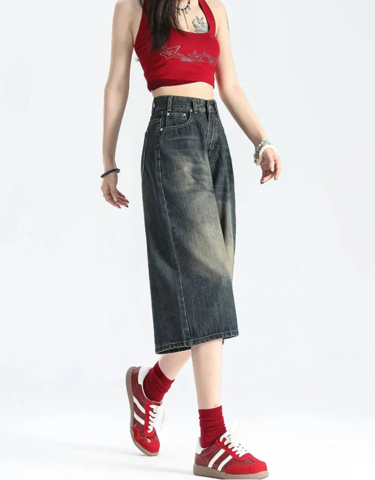 Blue Vintage High Waist Denim Short - Luxuryurbanwear