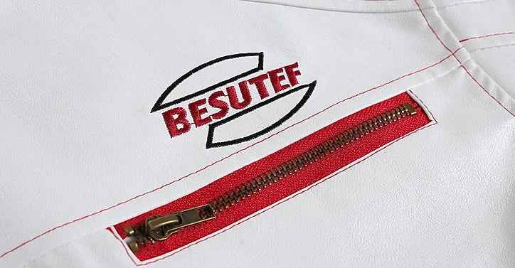 Embroidered Trendy American Motorcycle PU Leather Jacket