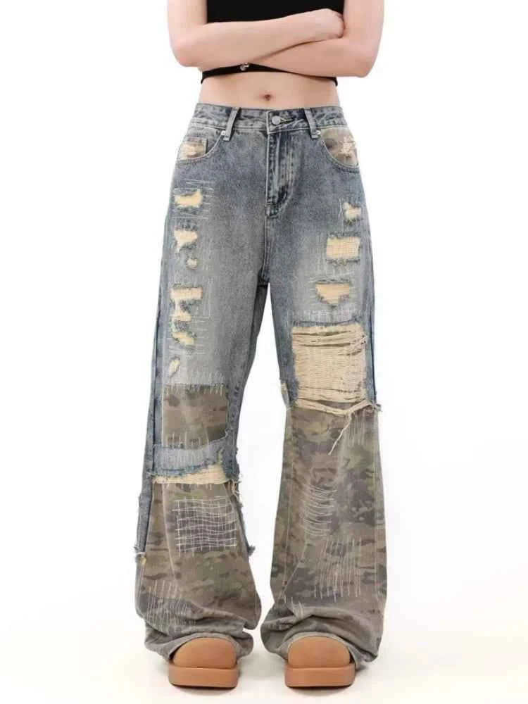 Vintage Washed Blue Ripped Baggy Jeans