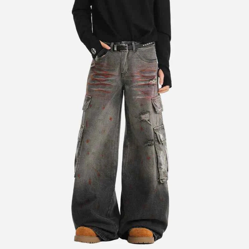 American Style Ink Splash Denim Cargo Jeans