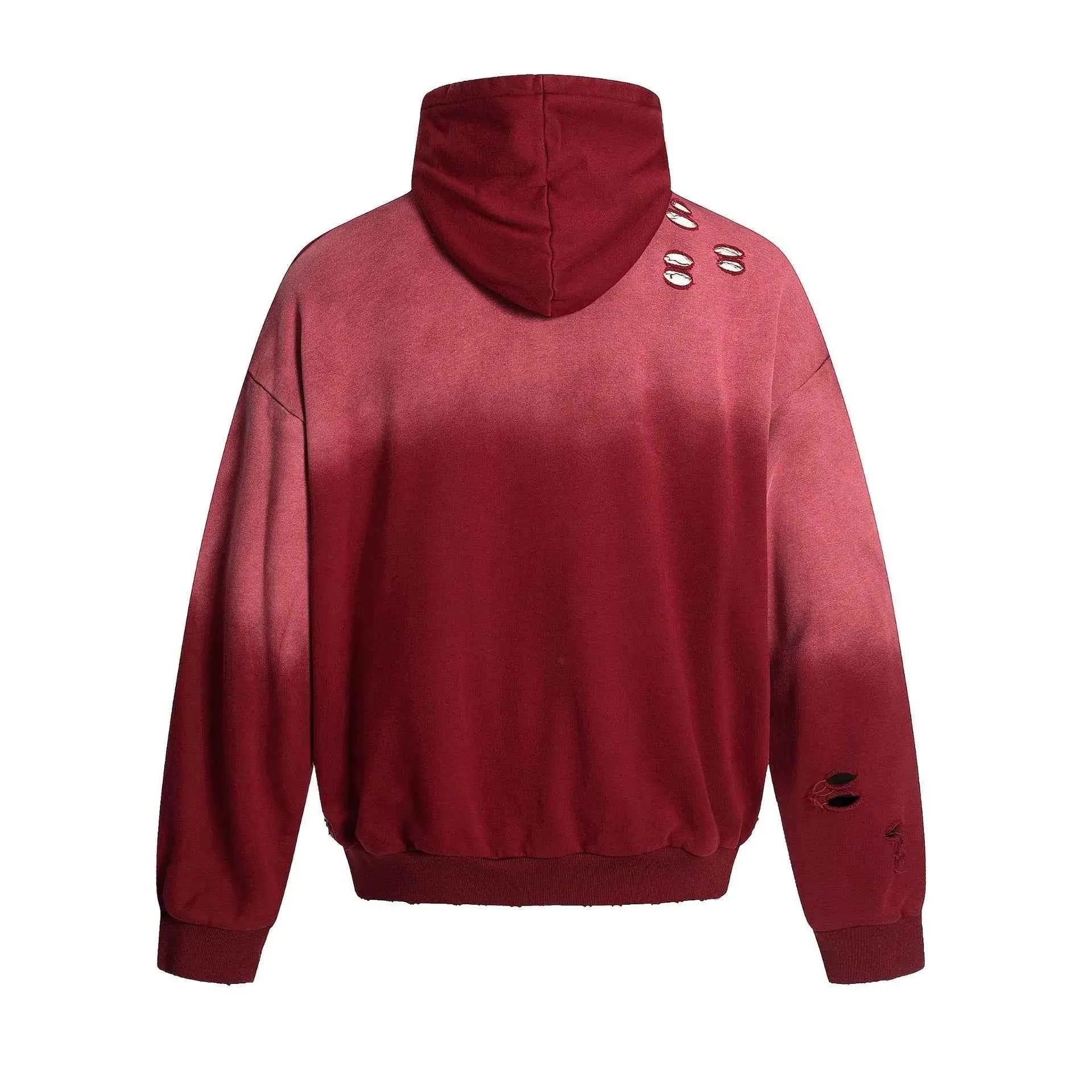 Breathable Edgy Distressed Gradient Zip-UP Hoodie