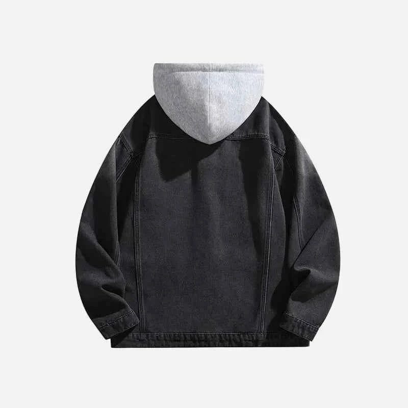 Solid Color Turn-Down Hooded Denim Jacket