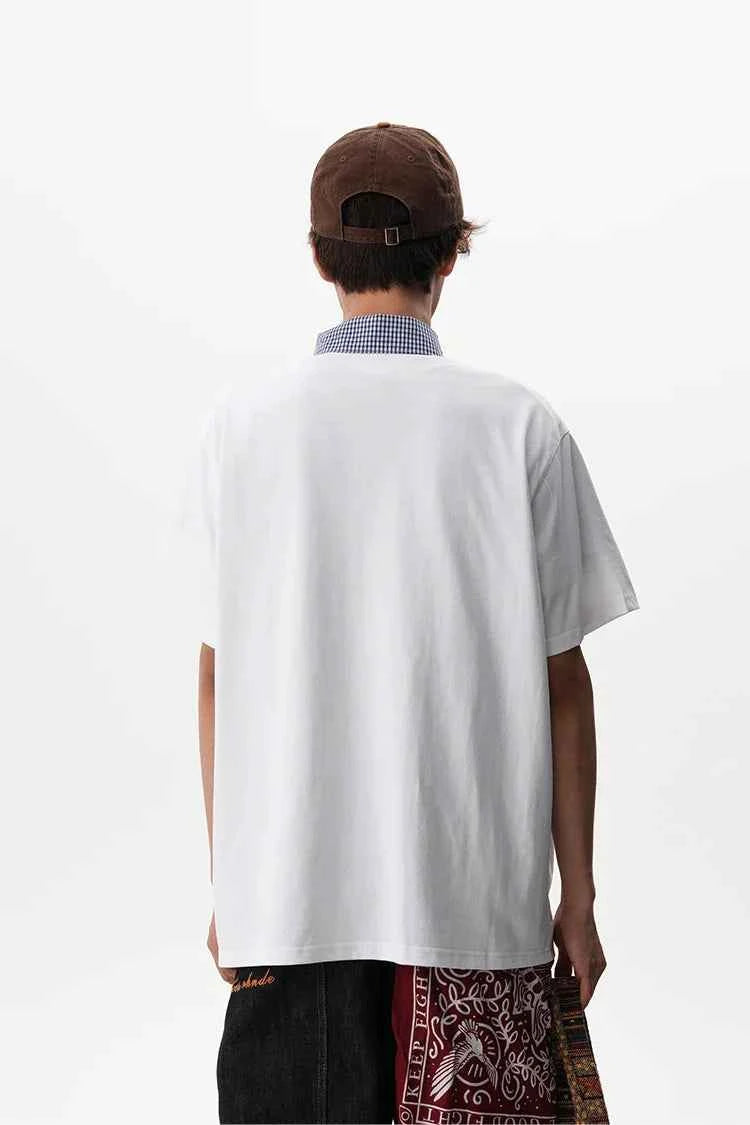 Gingham Tie Collar Oversized Short Sleeve T-Shirt