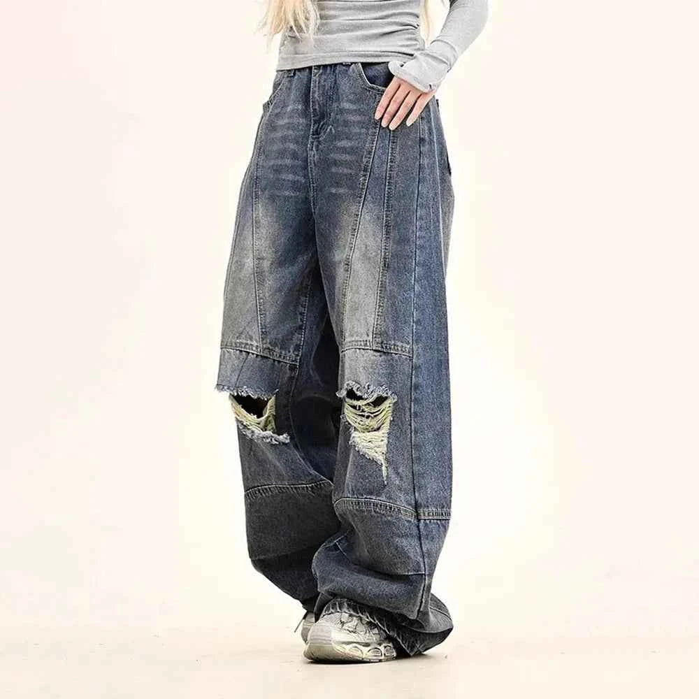 American Style Solid Color Ripped Jeans