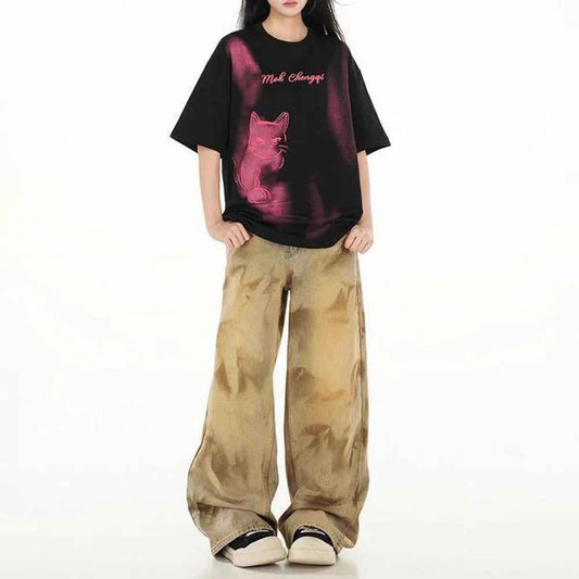 Vintage Kitten Graphic Short Sleeved T-Shirt
