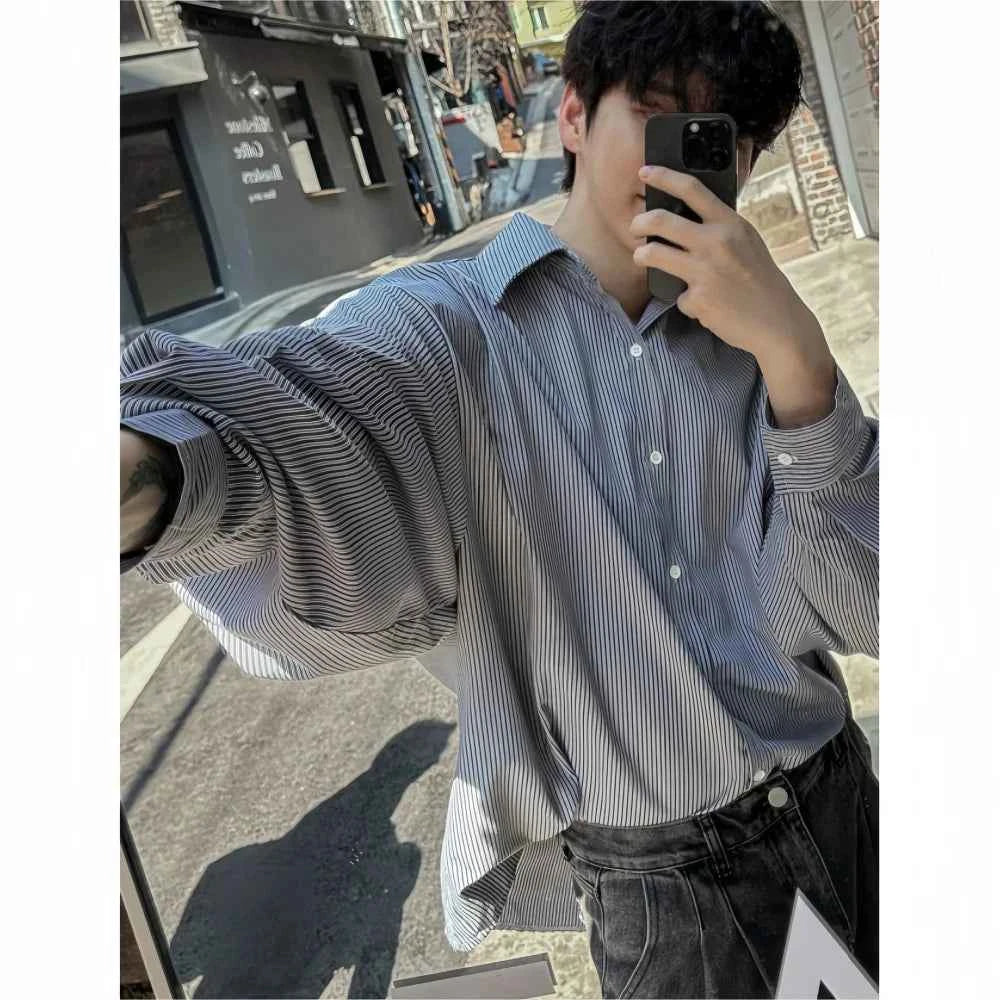 Streetwear Oversized Japanese Style Black Striped Shirt