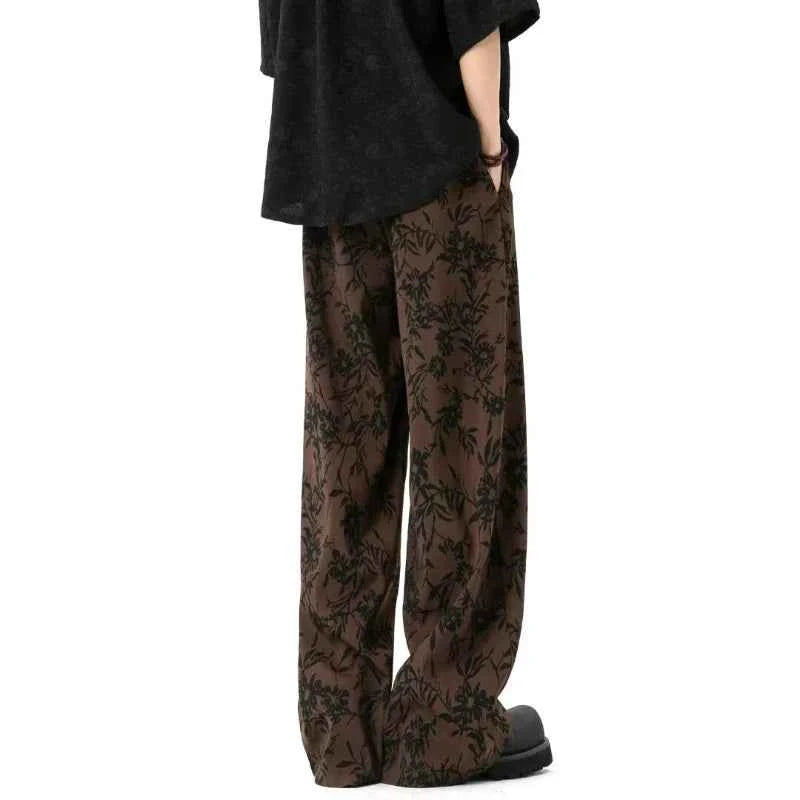 Retro Japanese Style Printed Wide Leg Pants