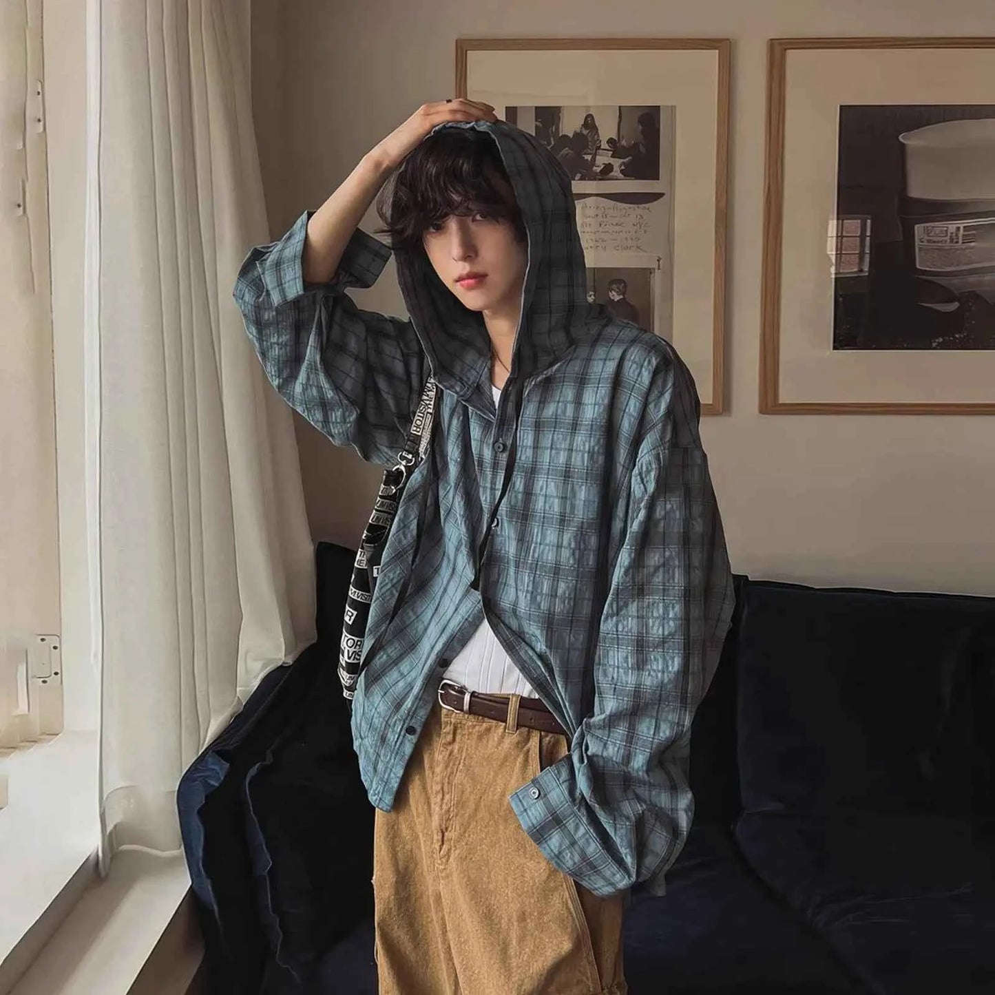 Plaid Vintage Casual Long Sleeve Hooded Shirt