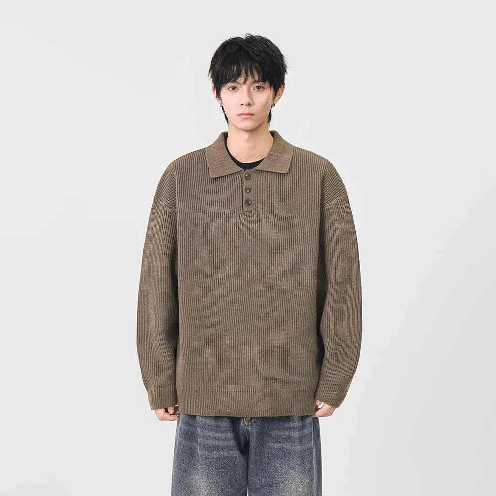 Y2K Cozy Ribbed Knit Polo Collar Sweater