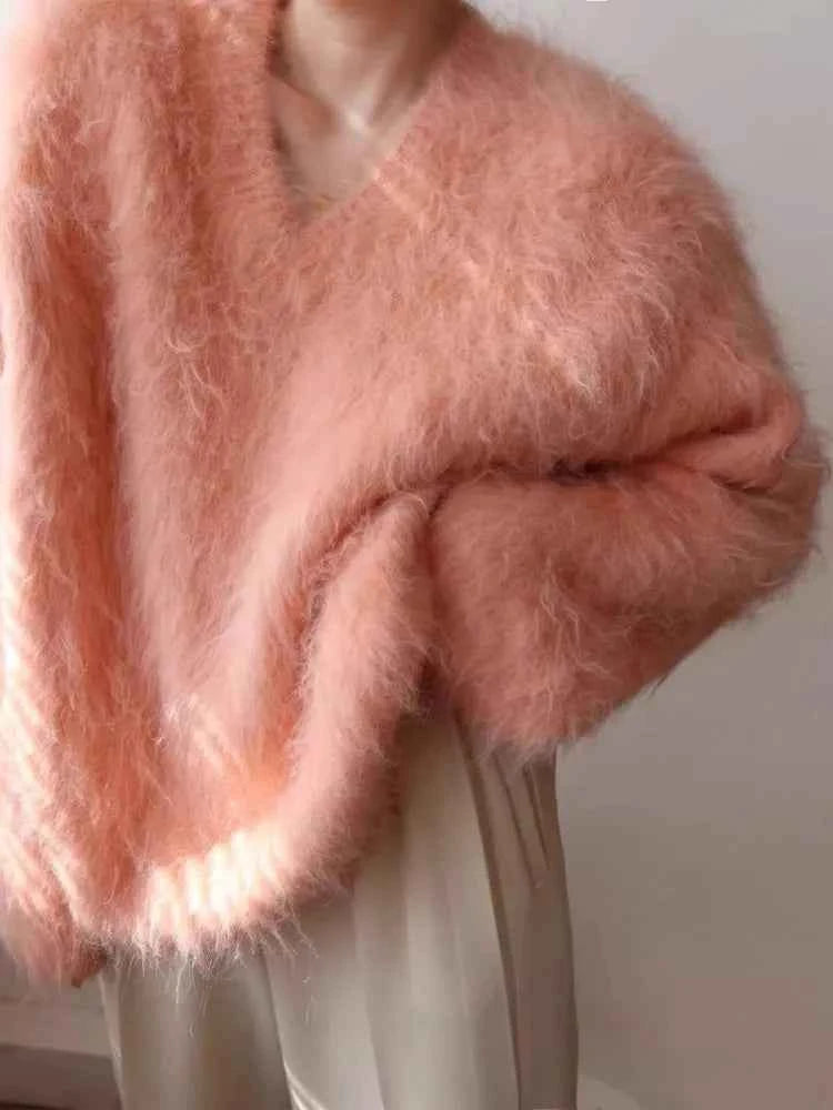 Soft Pink Long Sleeve Mink Wool Sweater