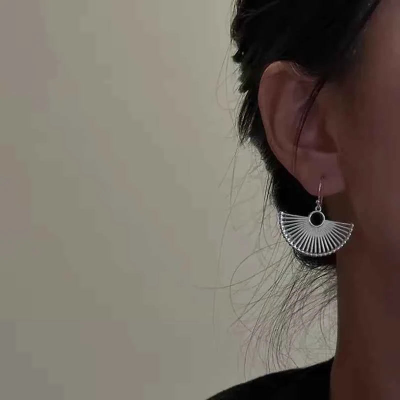 Korean Style Minimalist Fan Shape Silver Earrings