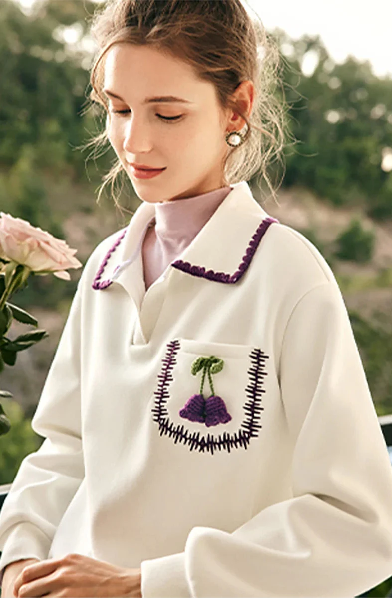 Y2K Elegant French Polo Neck Sweatshirt - Luxuryurbanwear