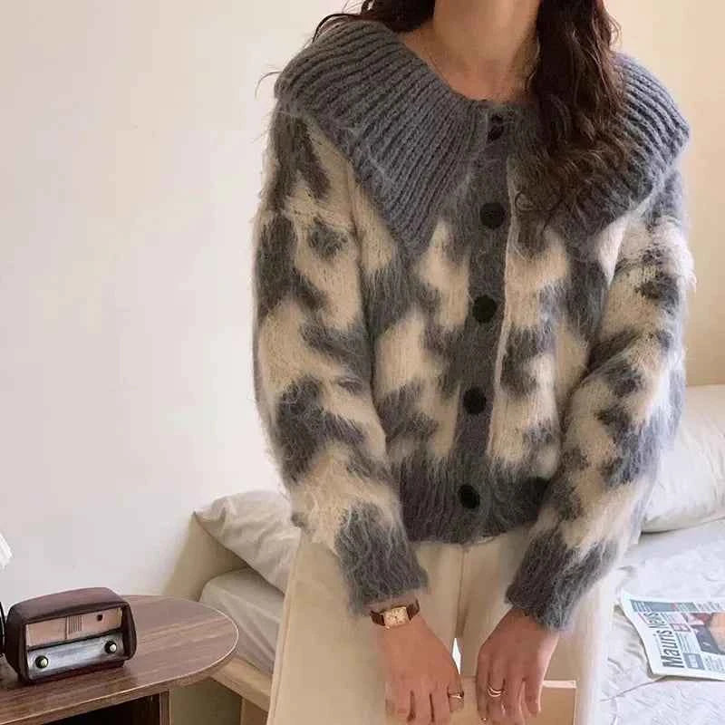 Premium Y2K Leopard Print Knitted Cardigan