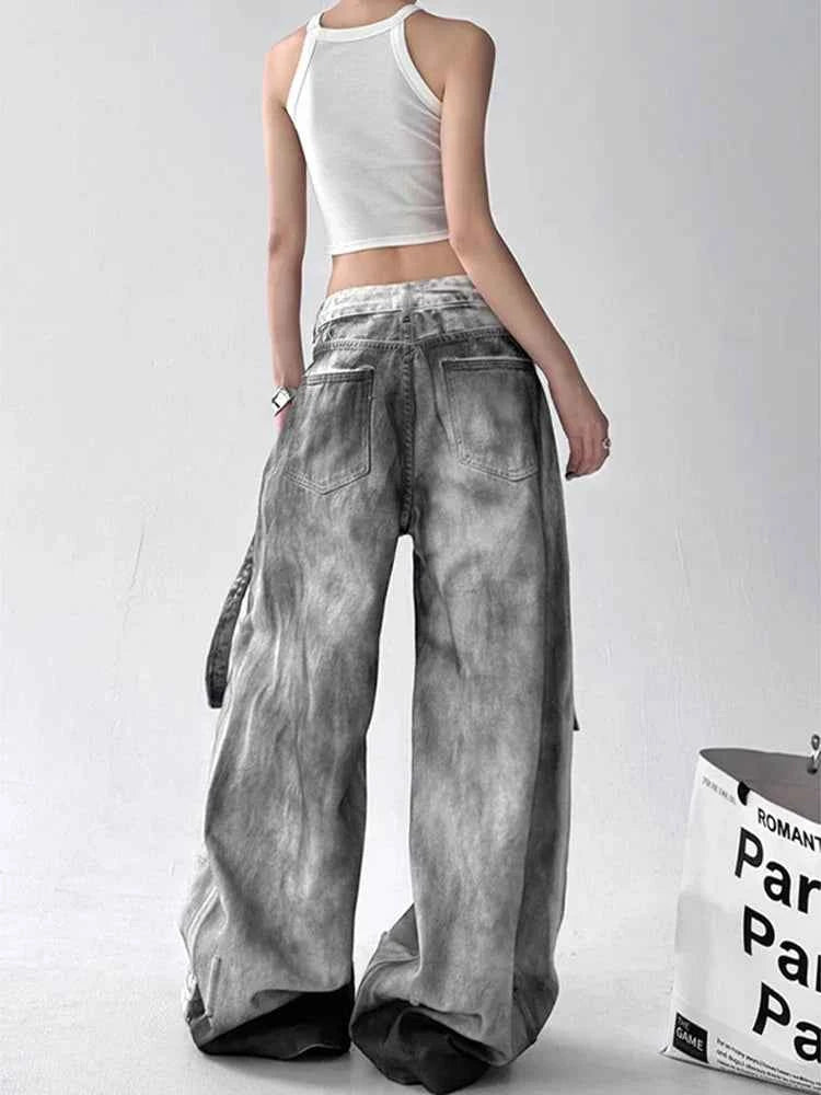 Y2K Streetwear High Waist Wide Leg Ripped Jeans