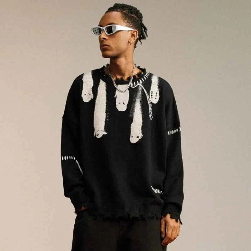 Tassel Design Personality Printed Sweater
