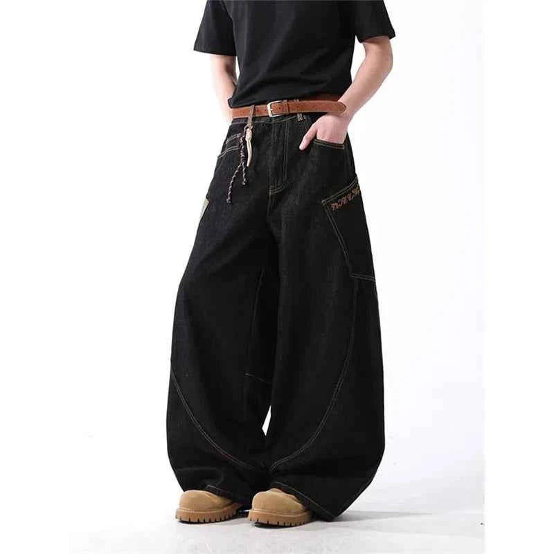 Vintage Patchwork Leopard Washed Baggy Jeans