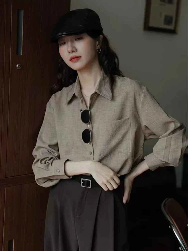 Women Casual Elegant Green Korean Style Chic Long Shirt