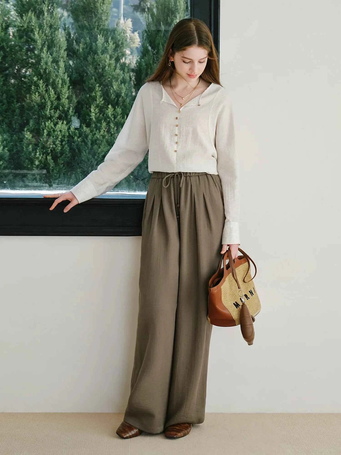 Women Classic Relaxed Fit V-Neck Linen Cardigan