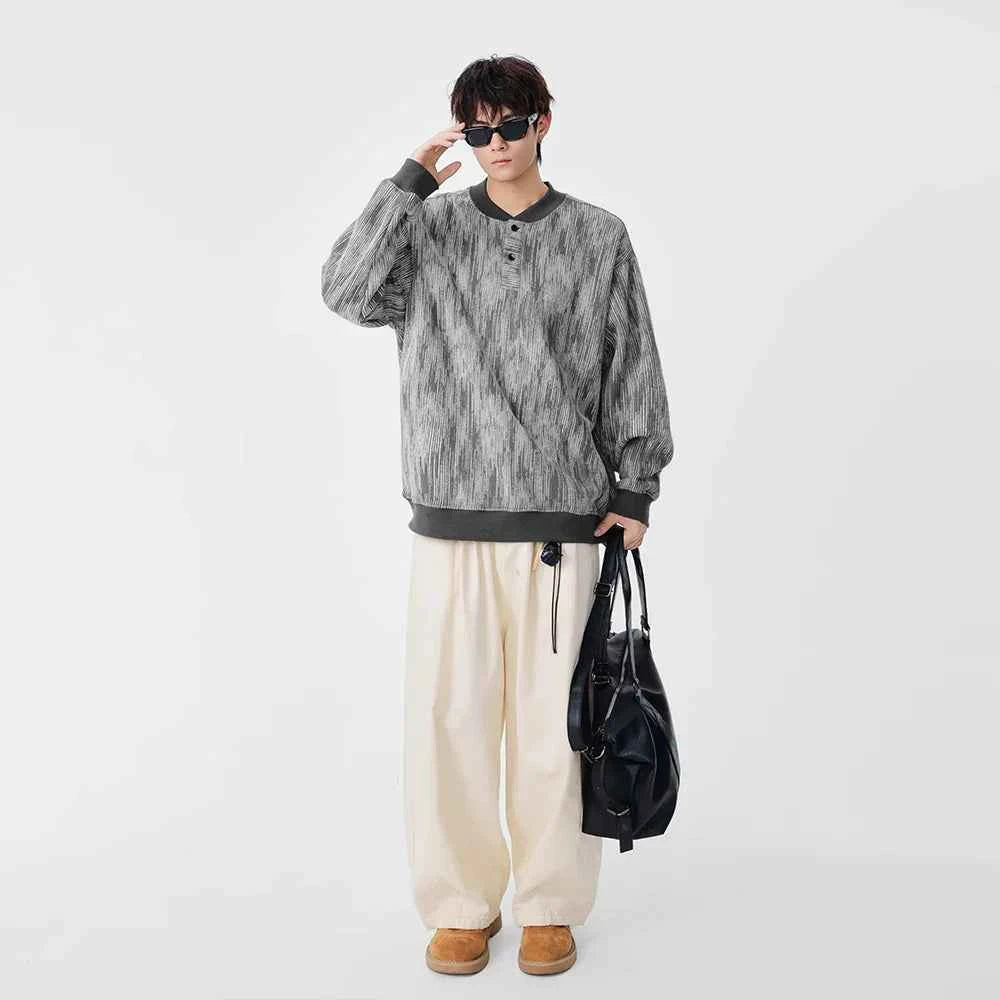 Cozy Ribbed Knit Henley Neck Sweatshirt