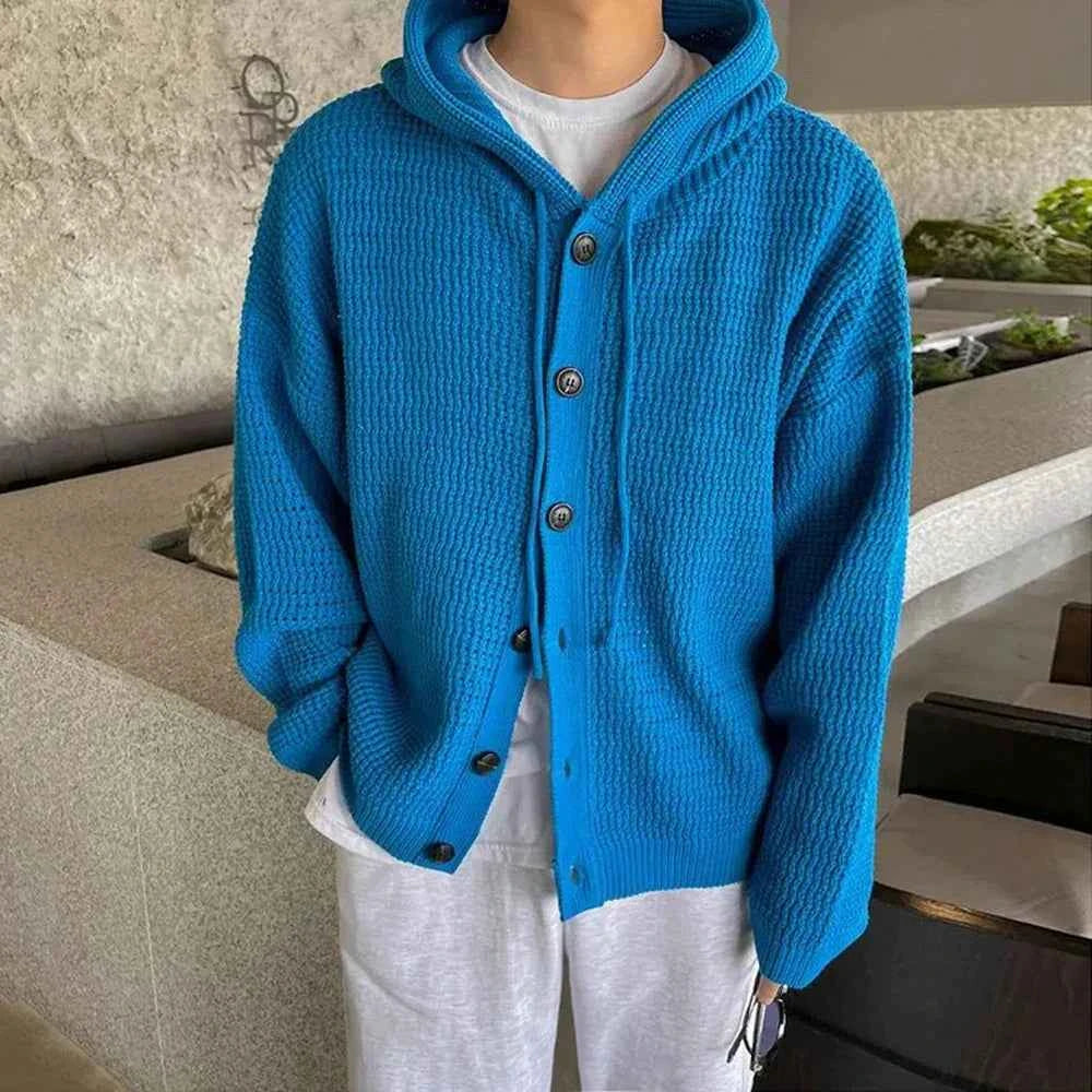 Versatile Solid Color Casual Hooded Cardigan