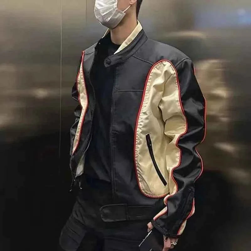 Irregular Patchwork Classic Style Motorcycle Leather Jacket