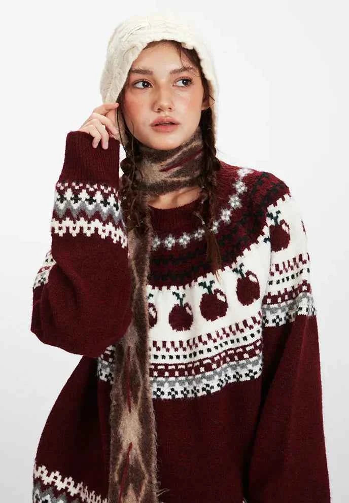 Cozy Soft Fair Isle Knitted Crewneck Sweater