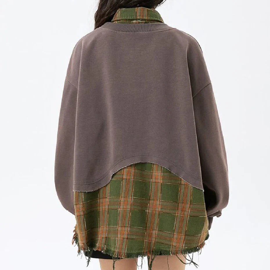 SP Two Pieces Plaid Pullover Sweatshirt