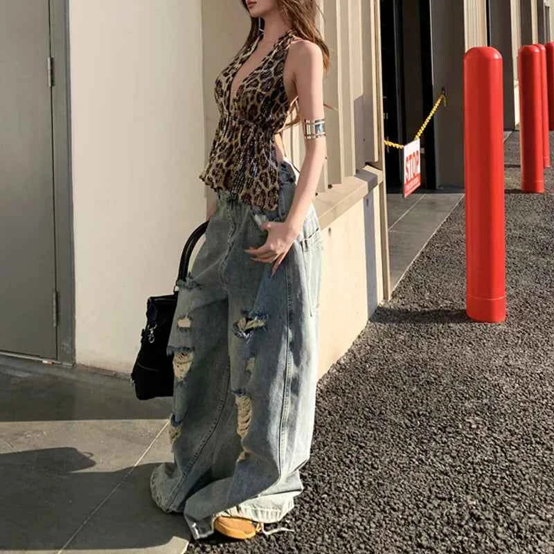 Adaptive Stretch Loose Ripped High Waisted Jeans