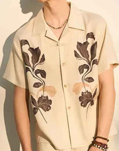 Stylish Loose Fitting Printed Short Sleeve Shirt