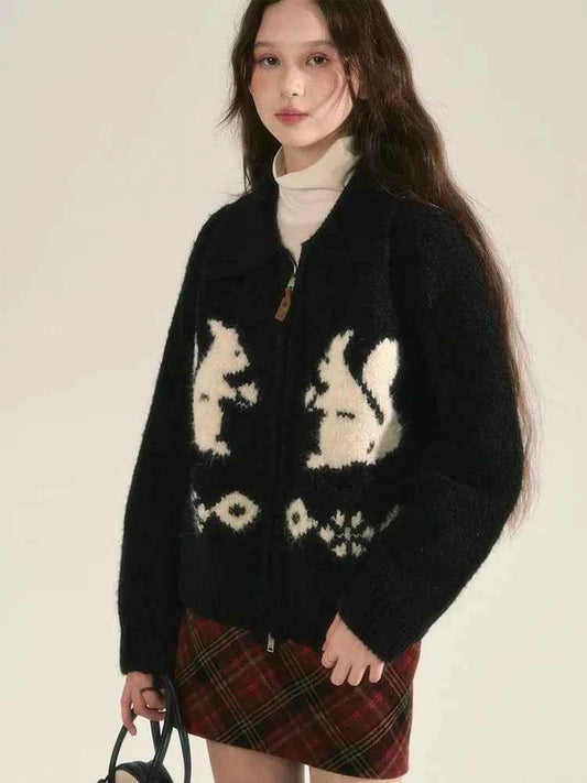 Cute Oversized Squirrel Graphic Cardigan