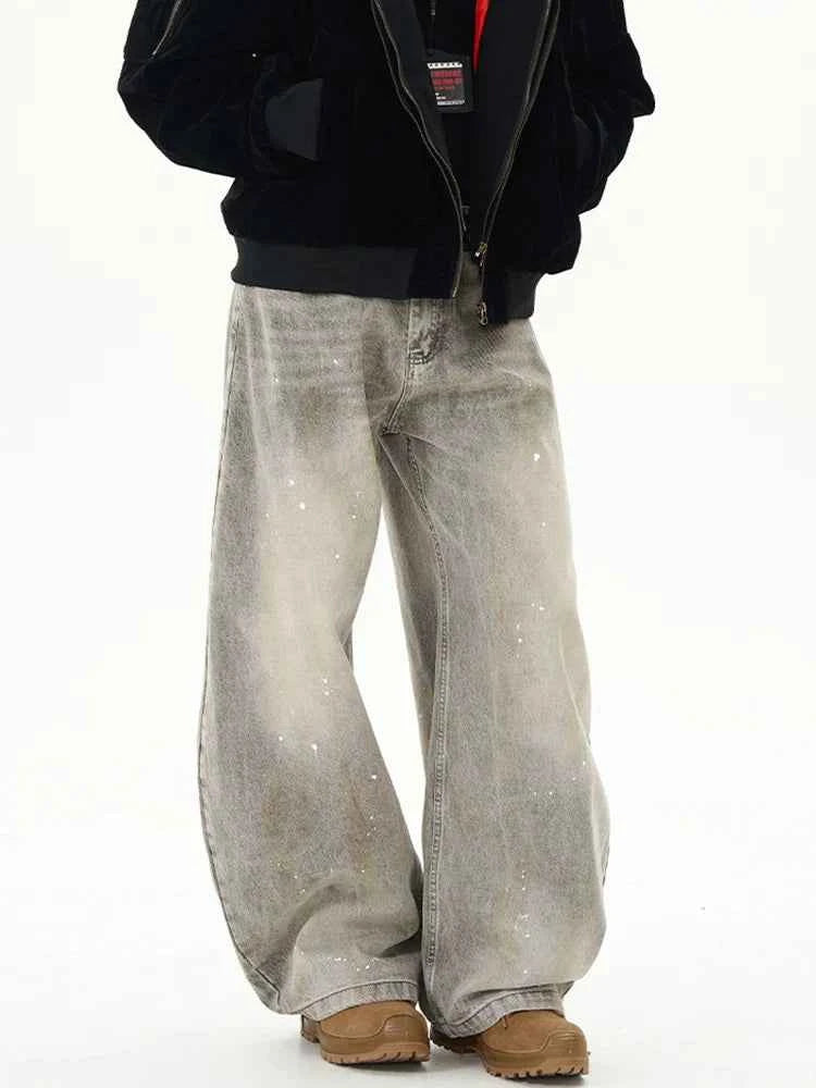 Rugged Look Baggy Gray High Waisted Jeans