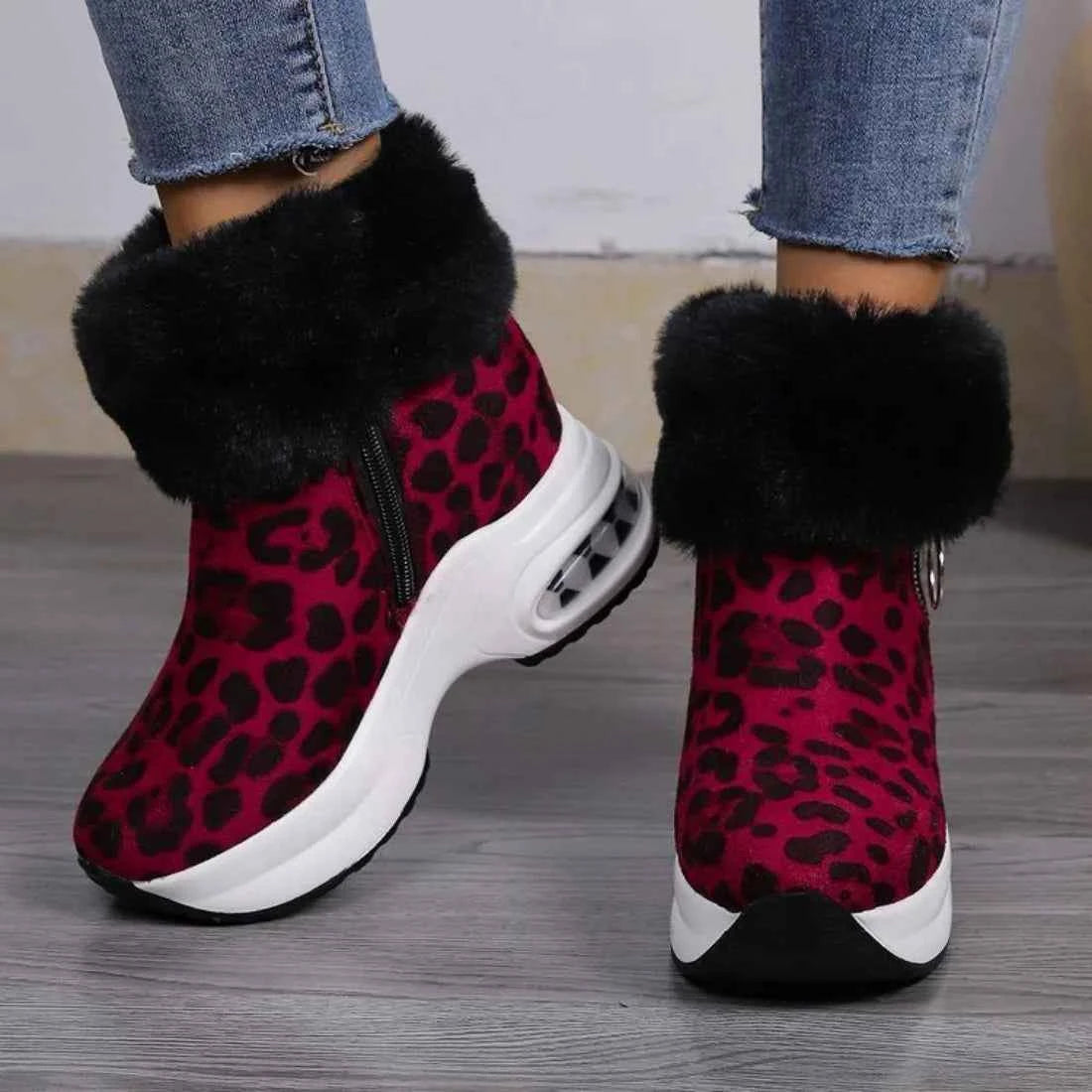 Warm Lace-Up Platform Snow Zipper Fur Boots