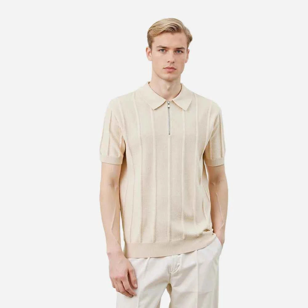 Flexible Knitted Half Zipper Short Sleeve T-Shirt