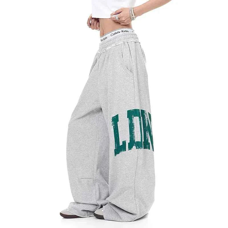 Streetwear Oversized Gray Japanese Print Sweatpants