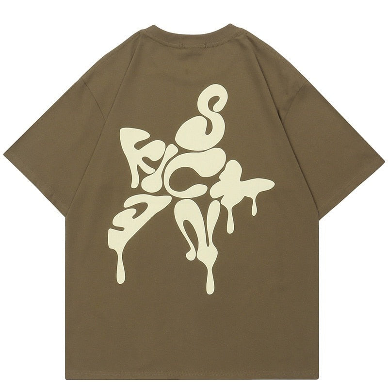 Star Shape Melting Letter Graphic T-Shirt