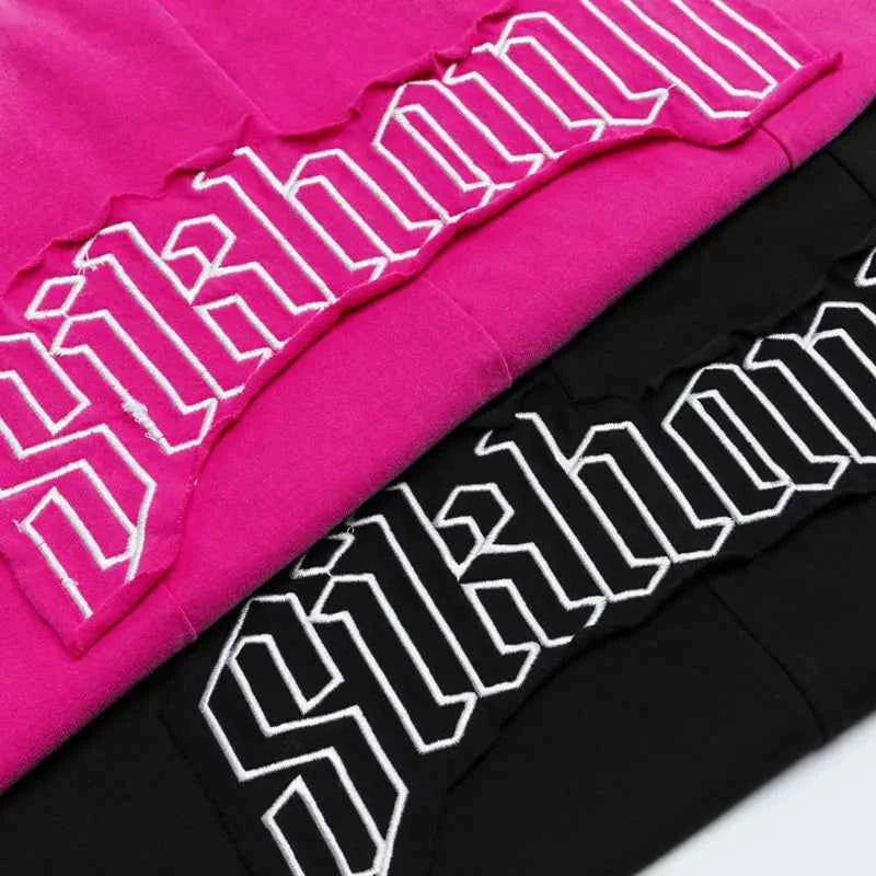 Fashionable Grunge Embroidered Patch Irregular T-Shirt