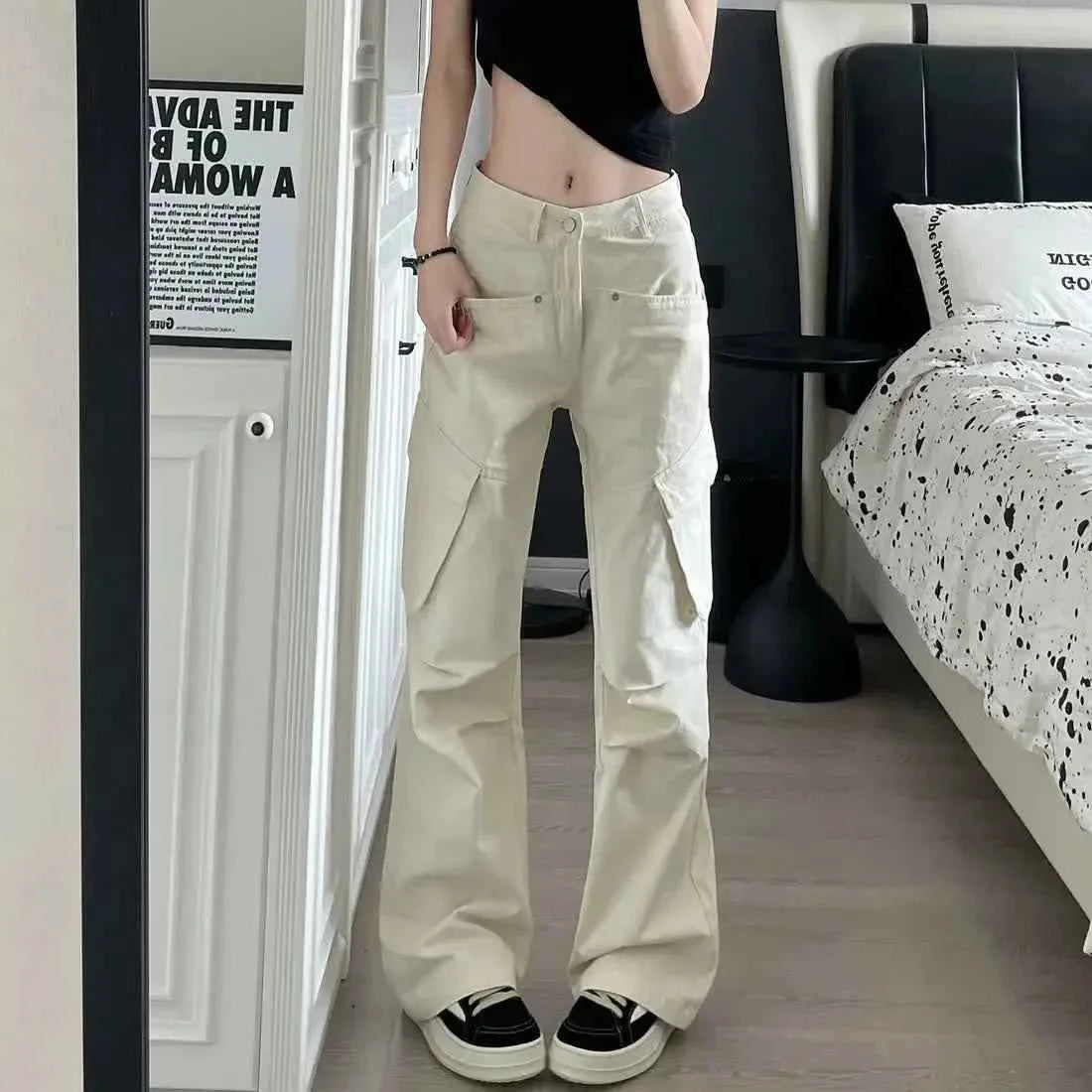 Vintage White High Waist Baggy Cargo Pants