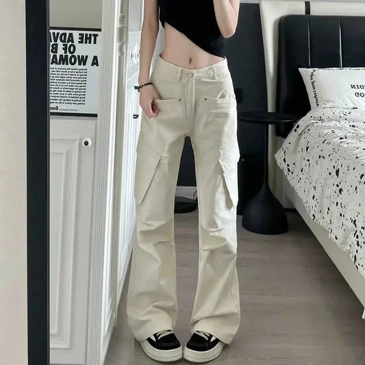 Vintage White High Waist Baggy Cargo Pants