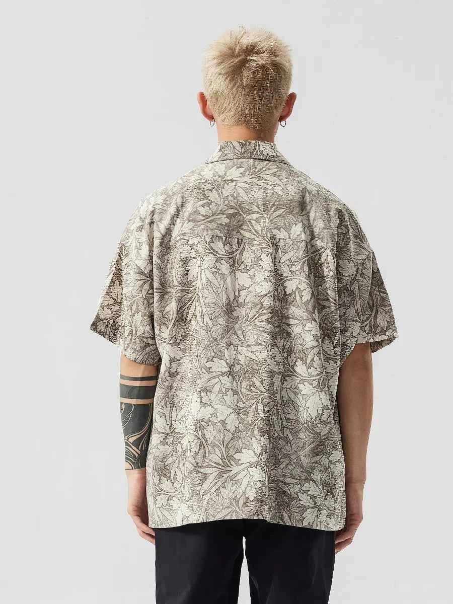 Men Korean Style Floral Printed Loose Lapel Shirt