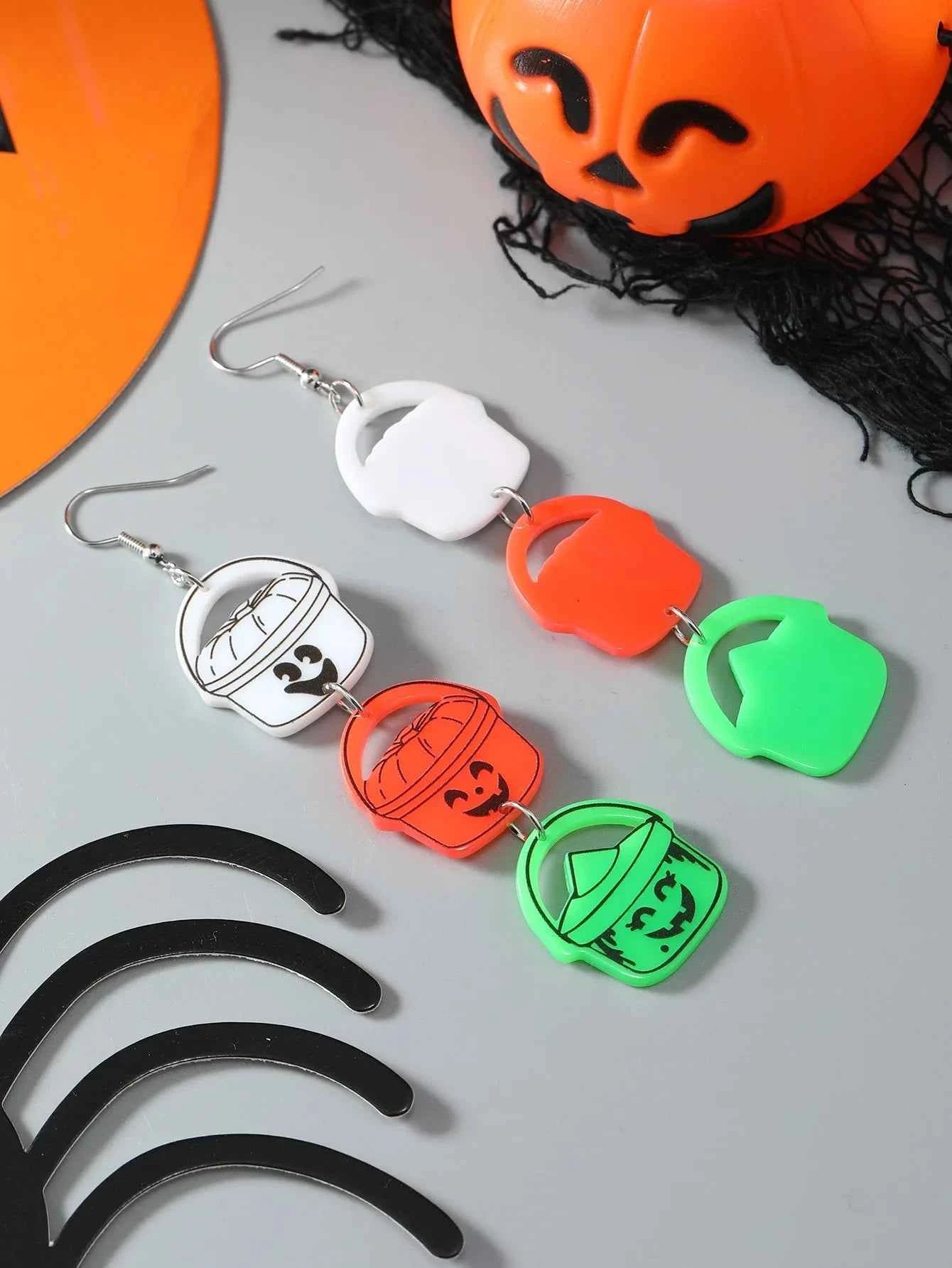 Spooky Halloween Candy Basket Acrylic Earrings