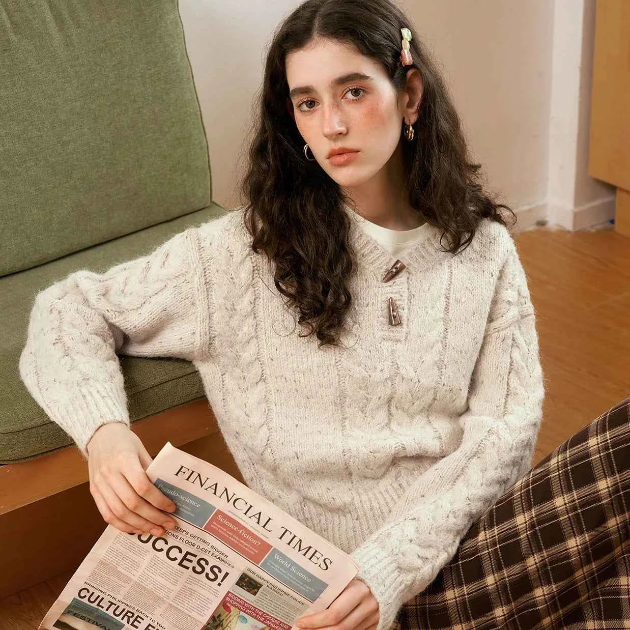 Cozy Oversized Vintage V-Neck Knit Sweater