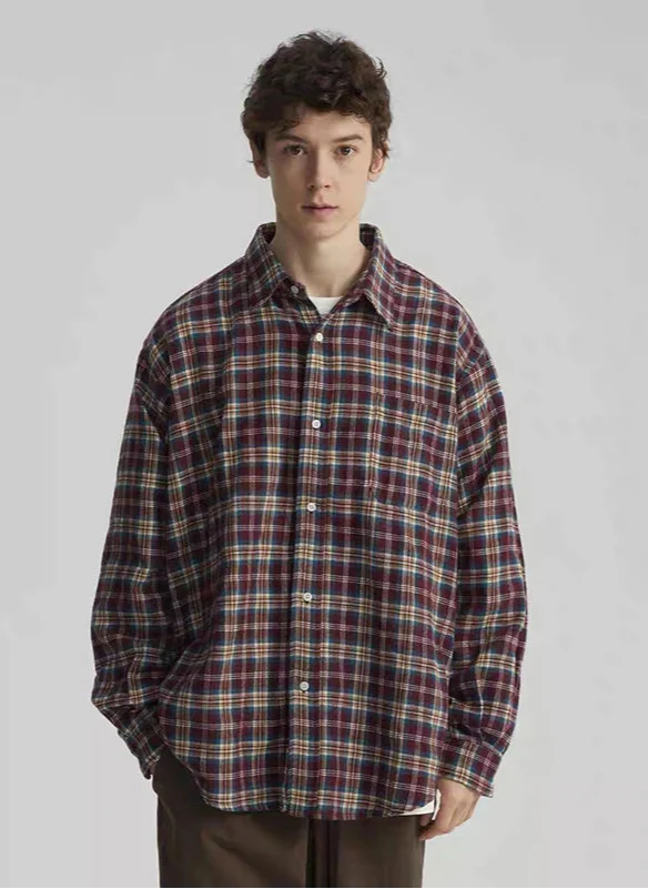 Vintage Plaid Oversize Long Sleeve Shirt - Luxuryurbanwear