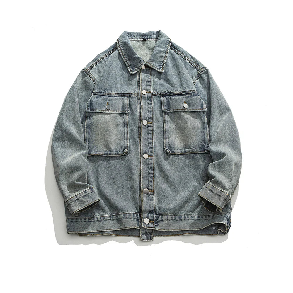 Tied Die Lapel Button Up Jean Jacket